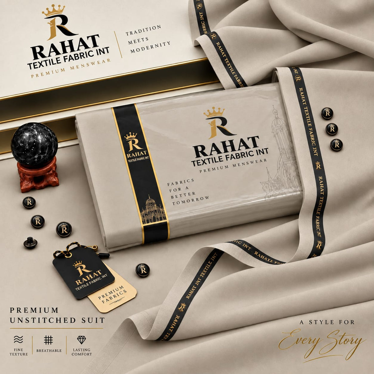 REHMANIA BOSKI BEIGE COLOR - Rahat Textile Fabric International