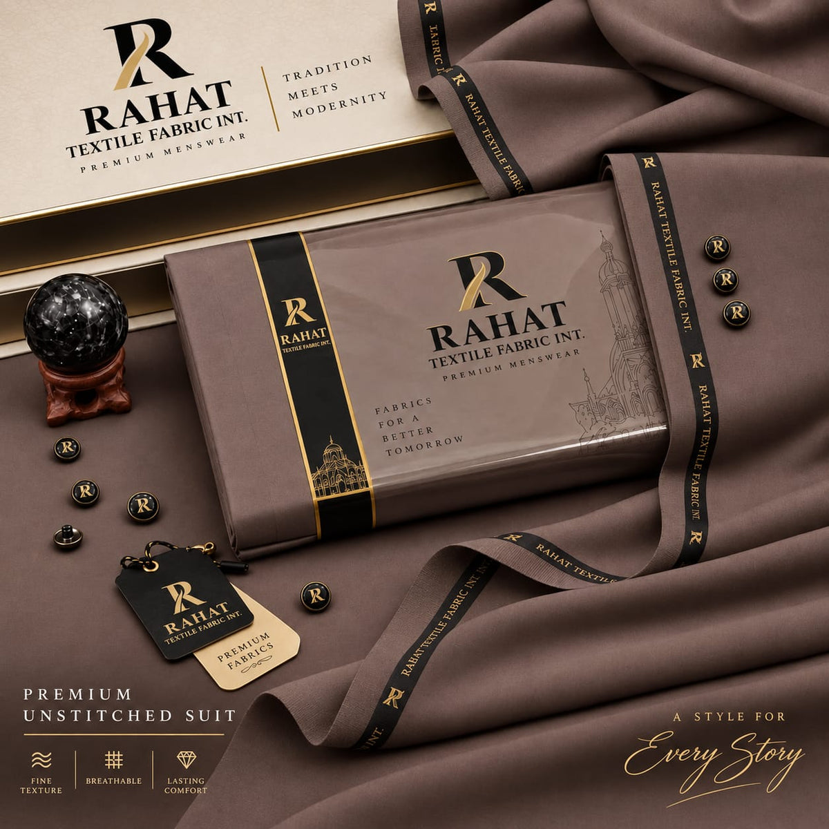 Rehmania Boski - Mocha Brown - Rahat Textile Fabric International