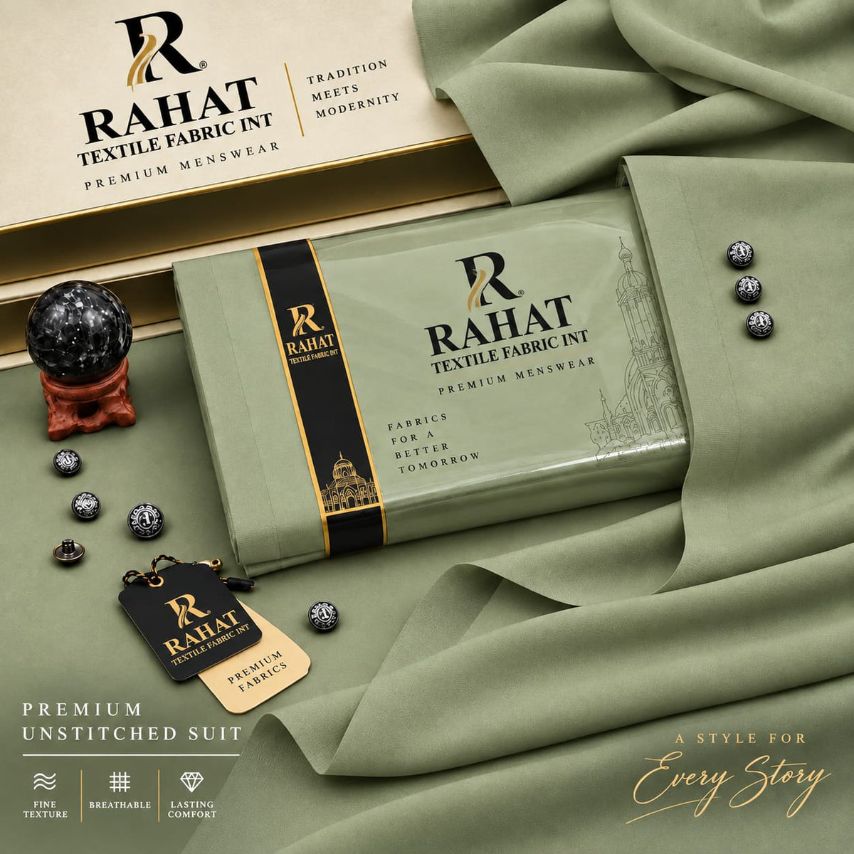Rehmania Boski - PISTACHIO COLOR - Rahat Textile Fabric International