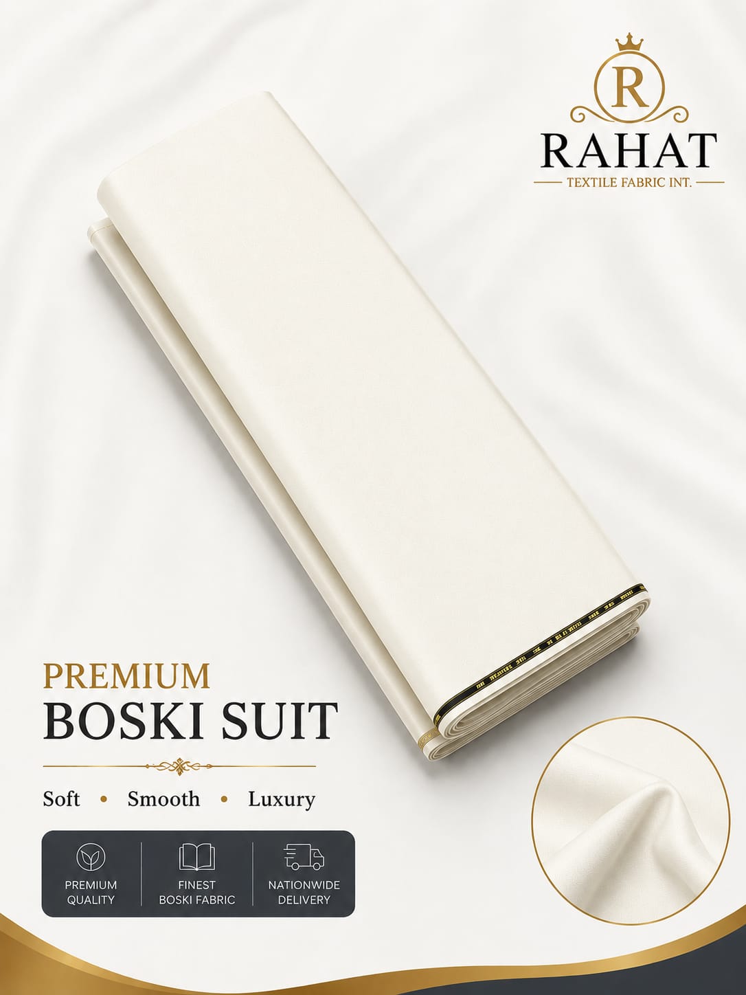Rahat Imperial Boski - Aqua Blue - Ivory Cream