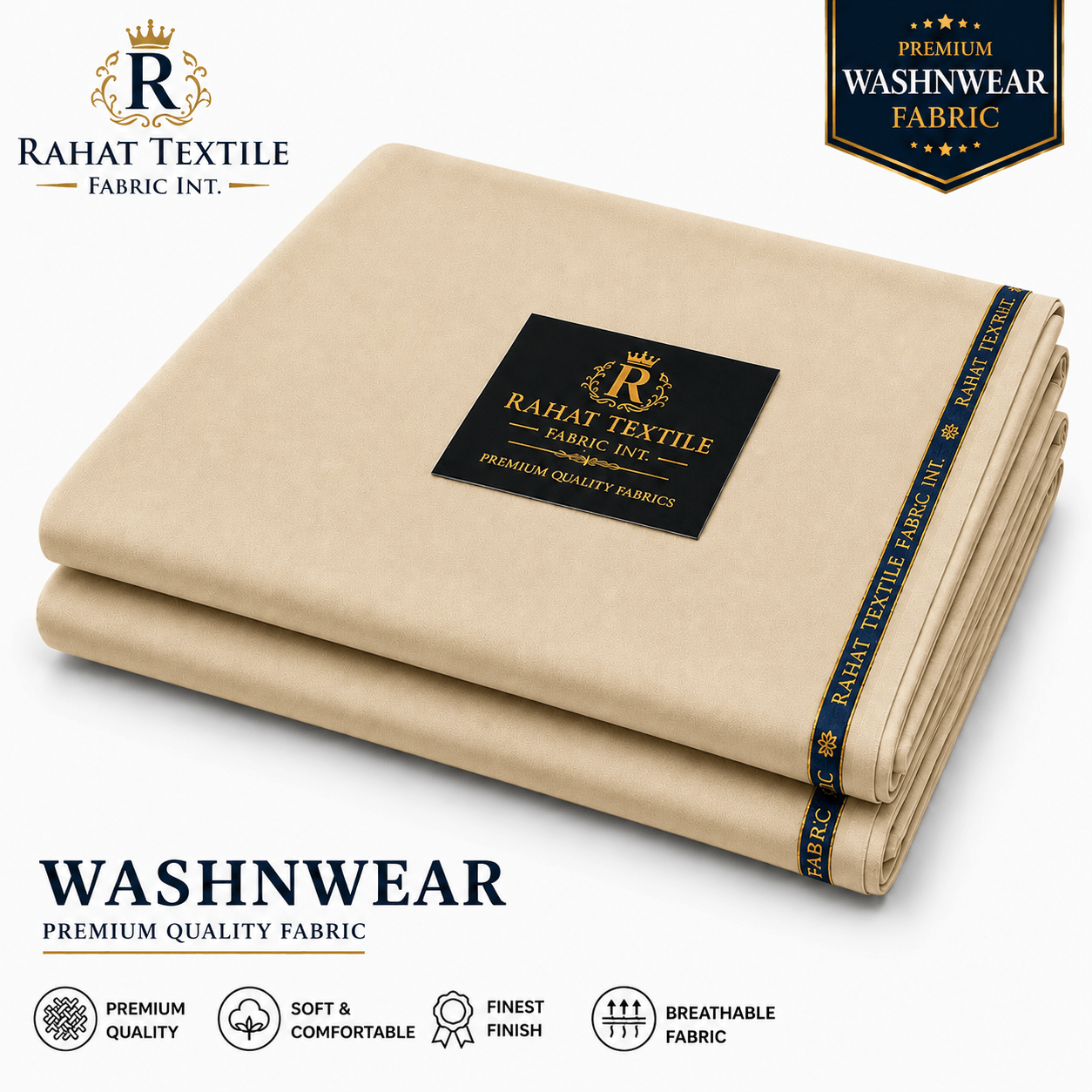 Pure Sooti WashnWear + Beige color - Rahat Textile Fabric International
