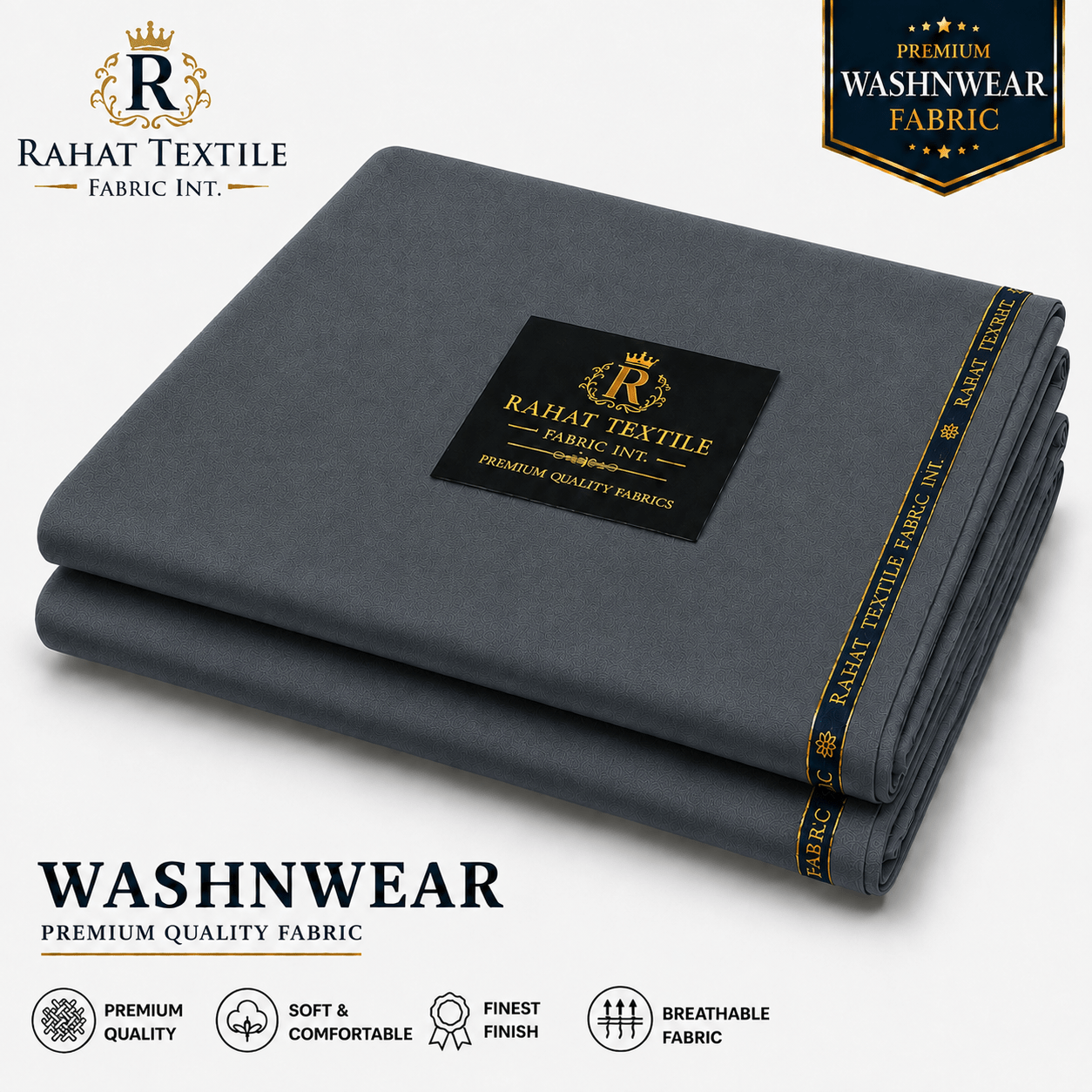 Pure Sooti WashnWear + Dark Grey color - Rahat Textile Fabric International
