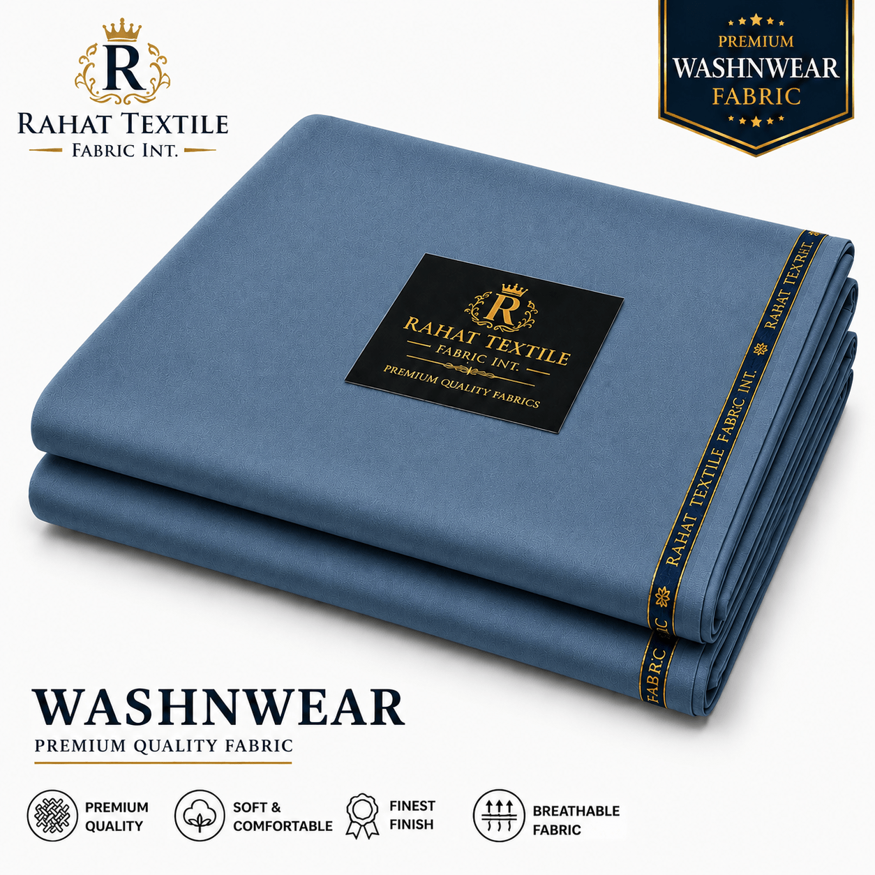 Pure Sooti WashnWear + Ink Blue - Rahat Textile Fabric International