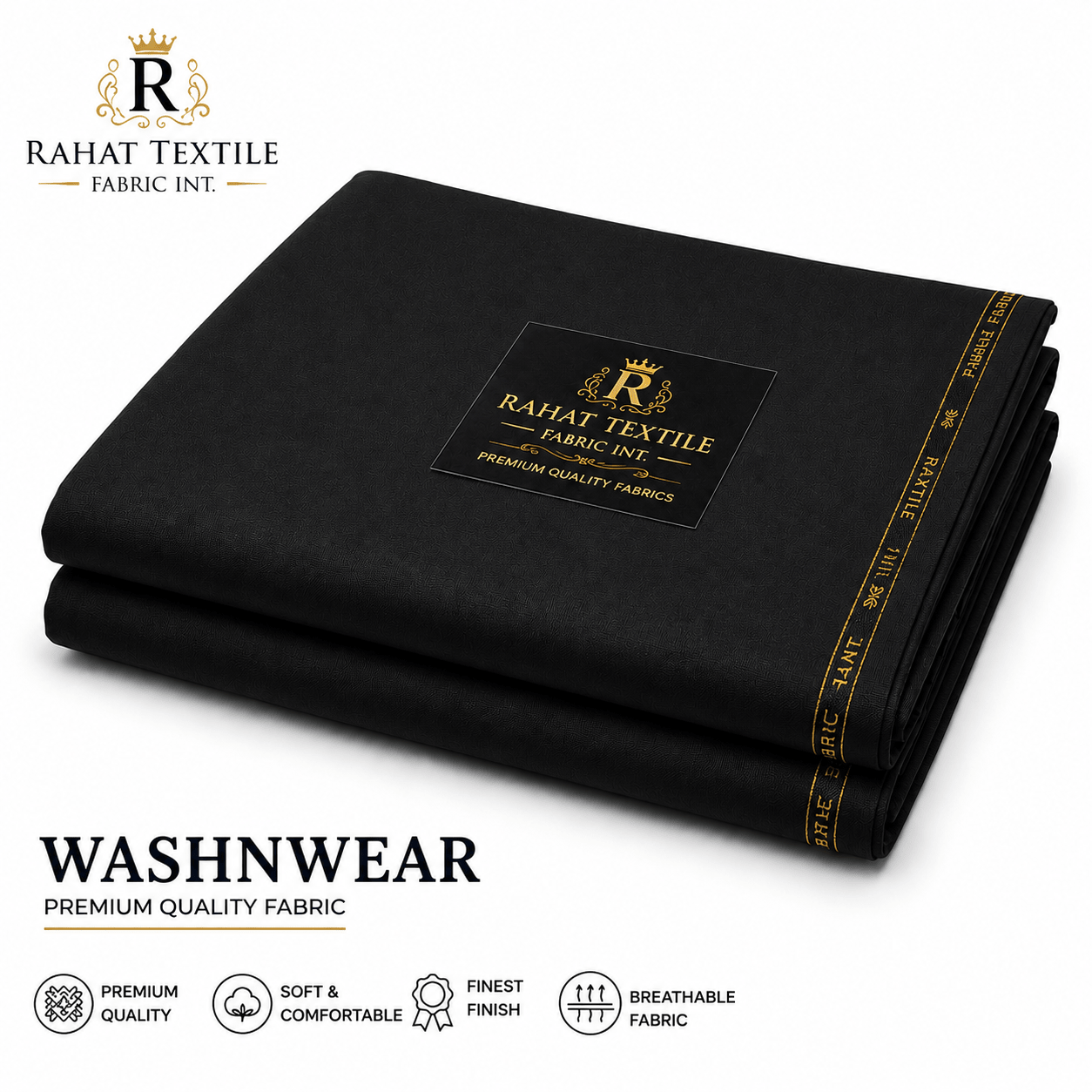 Pure Sooti WashnWear + JET Black color - Rahat Textile Fabric International