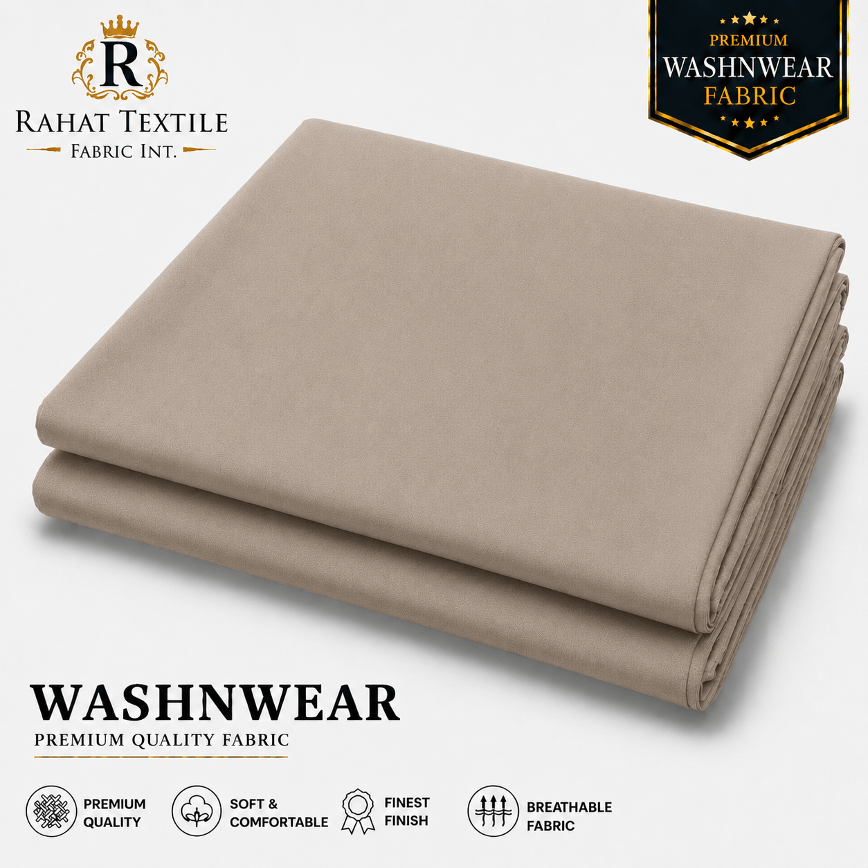 Pure Sooti WashnWear + Light Khaki - Rahat Textile Fabric International
