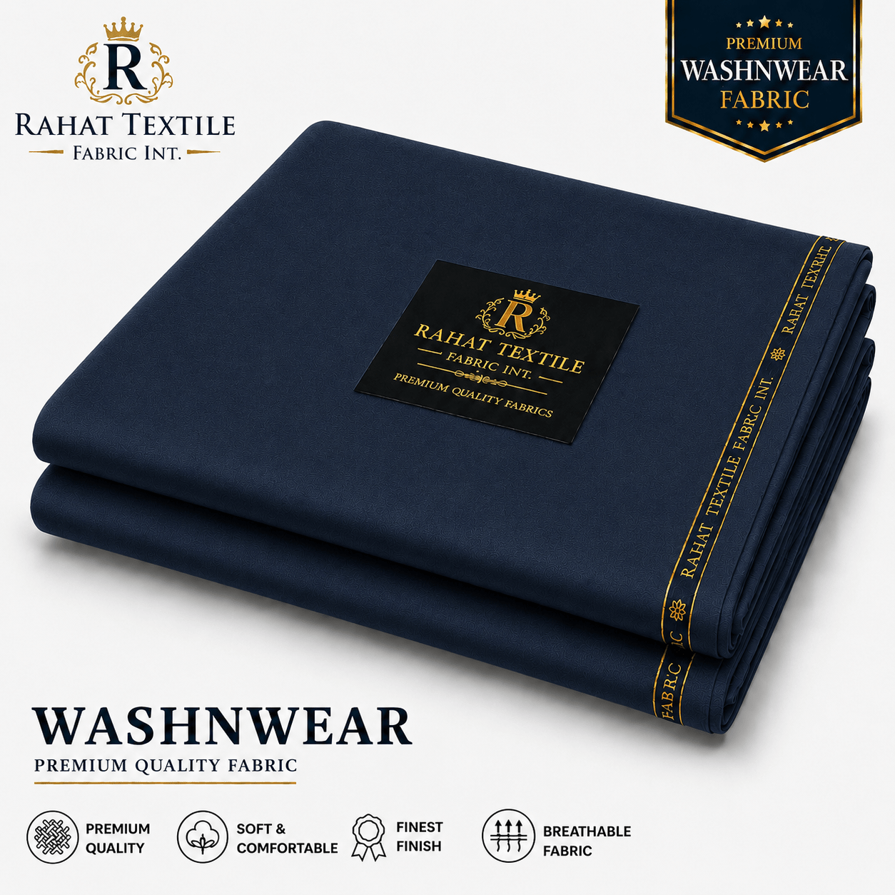 Pure Sooti WashnWear + Navy Blue - Rahat Textile Fabric International