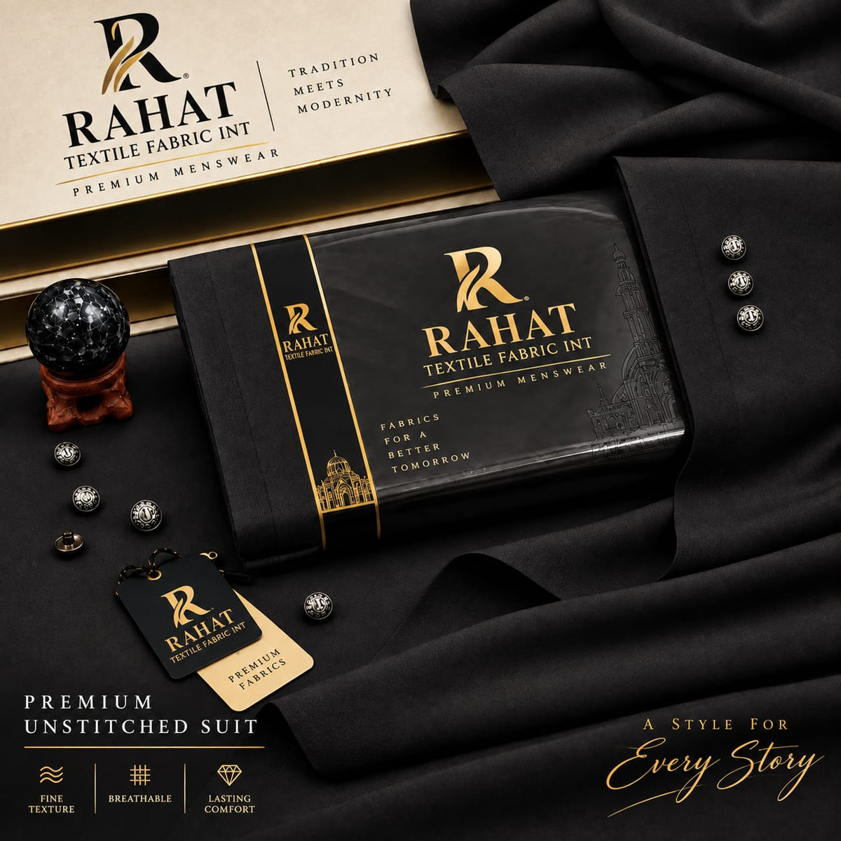 Rehmania Boski - Black - Rahat Textile Fabric International