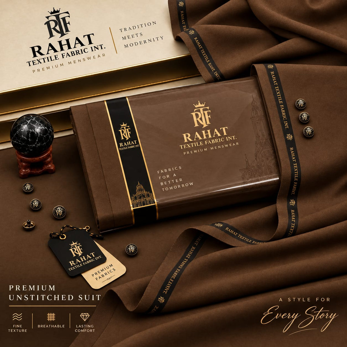 Rehmania Boski - Coffee brown - Rahat Textile Fabric International