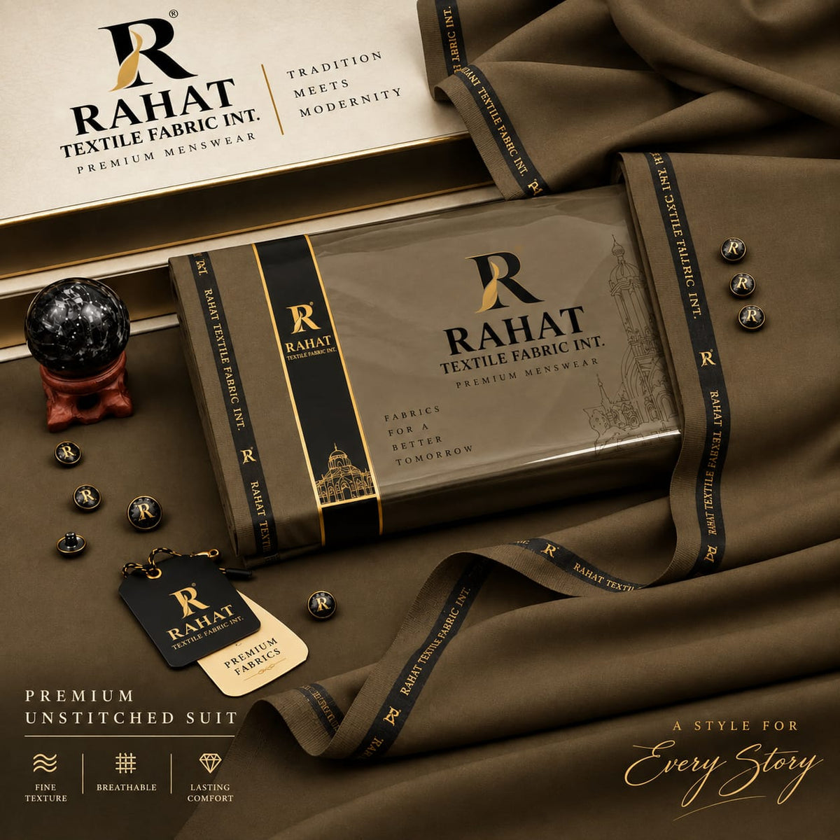 REHMANIA BOSKI COFFEE COLOR - Rahat Textile Fabric International
