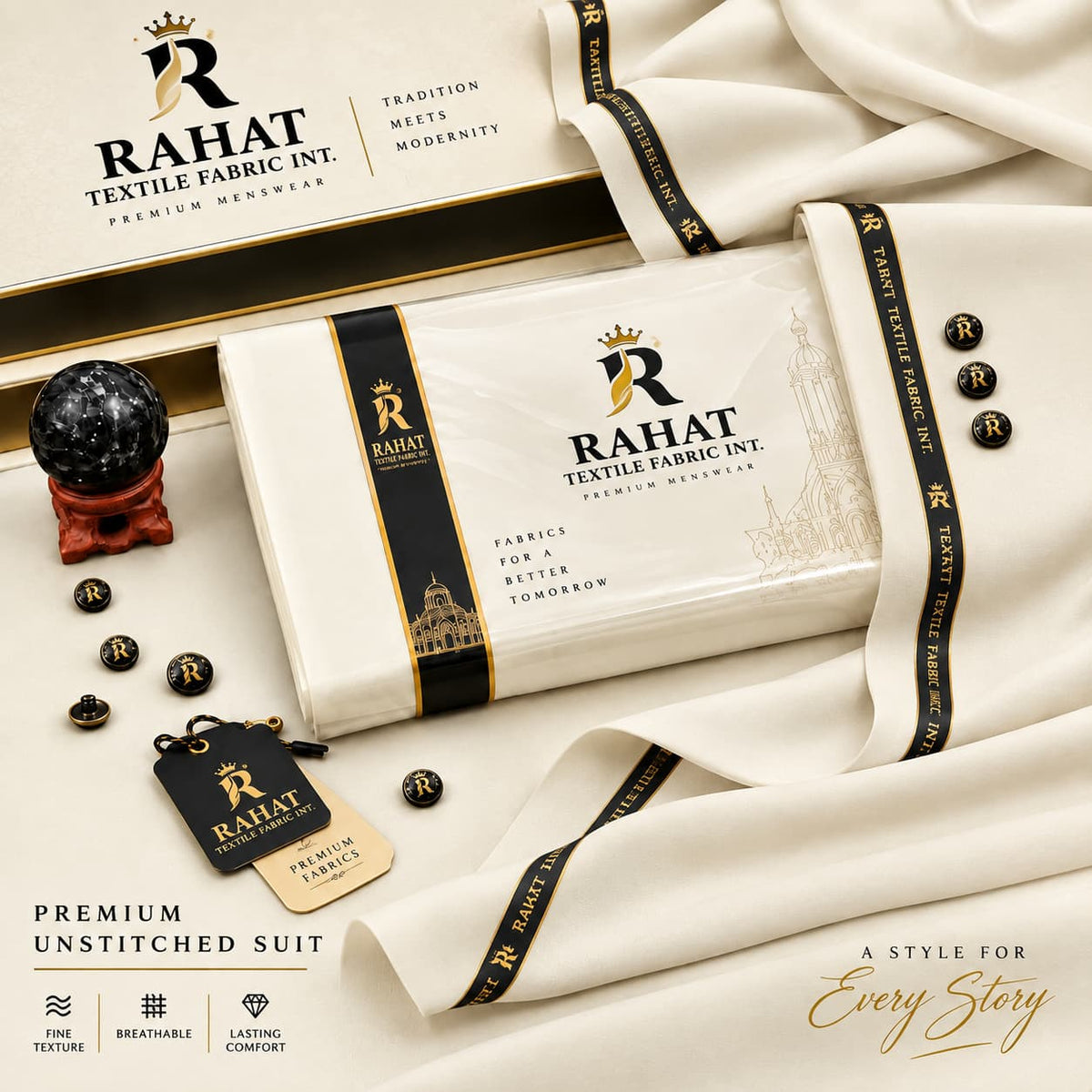 REHMANIA BOSKI CREAM COLOR - Rahat Textile Fabric International