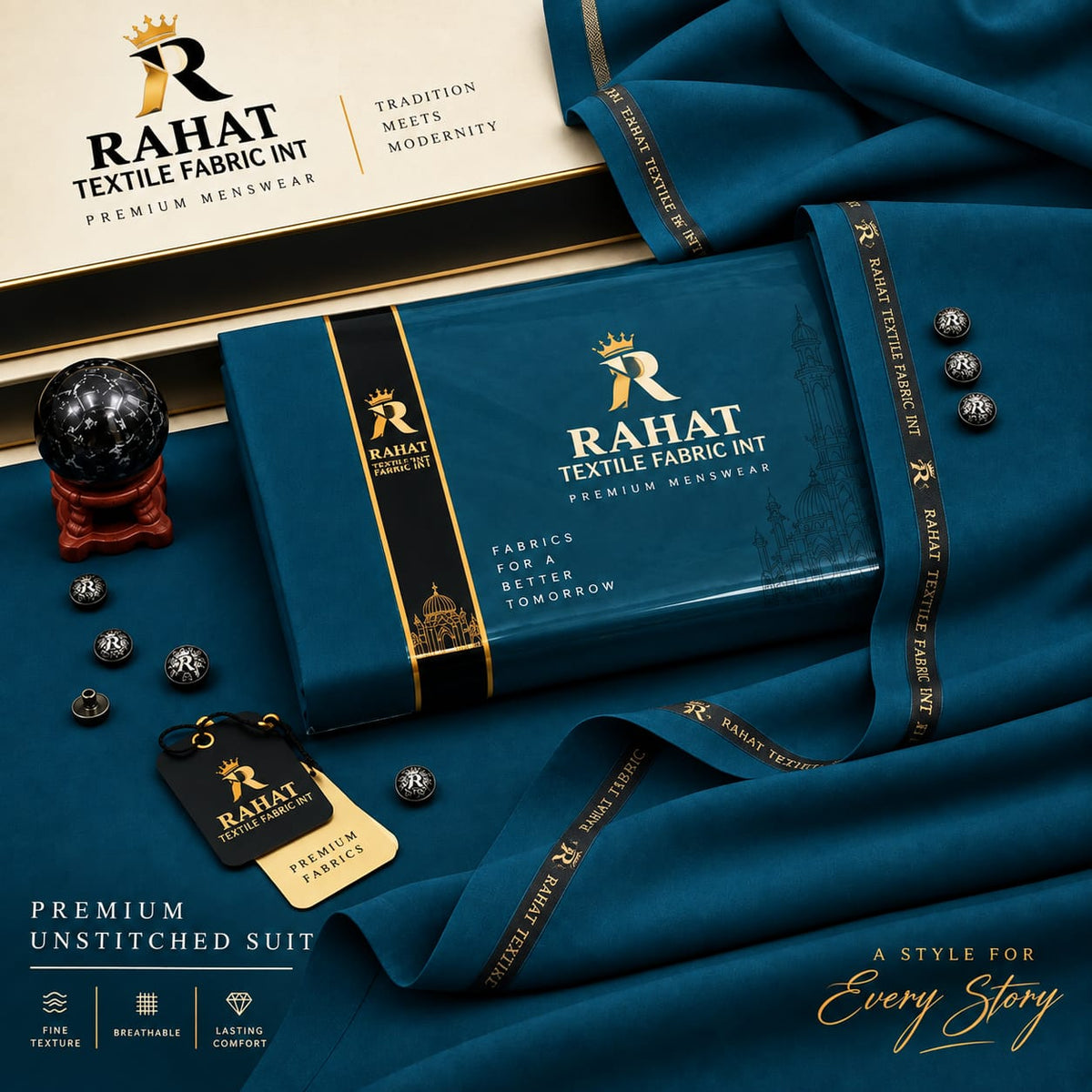 REHMANIA BOSKI DARK BLUE - Rahat Textile Fabric International