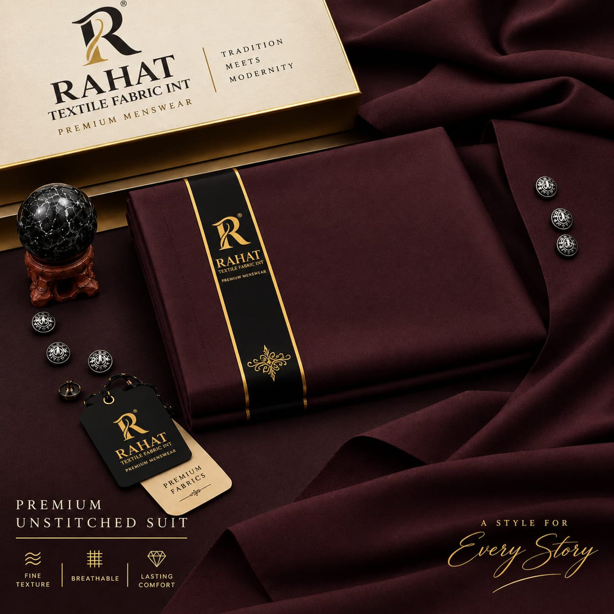 Rehmania Boski - Maroon - Rahat Textile Fabric International
