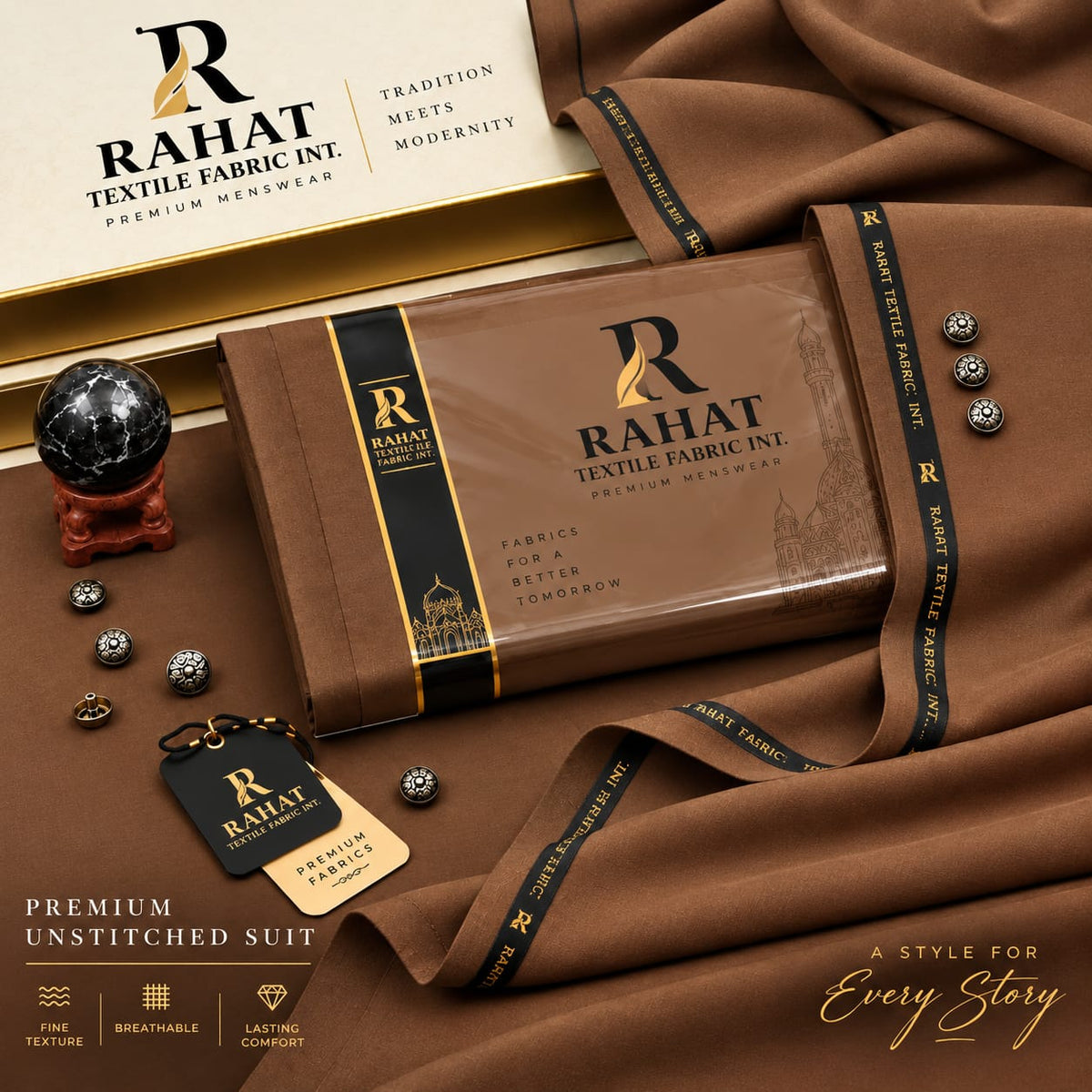 Rehmania Boski - Mustard - Rahat Textile Fabric International