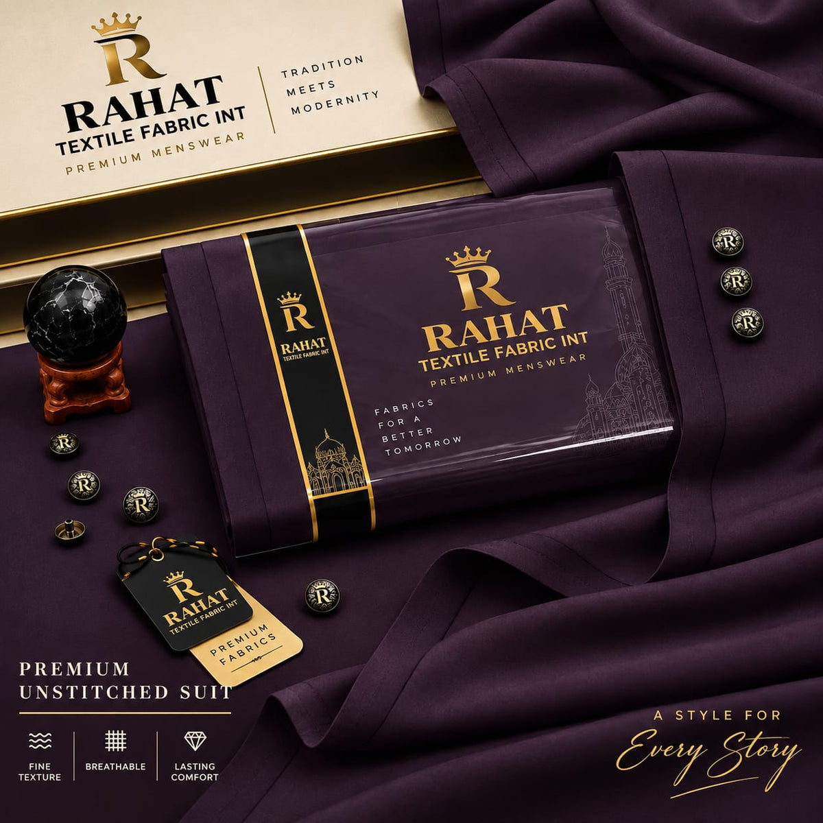 REHMANIA BOSKI PURPLE COLOR - Rahat Textile Fabric International