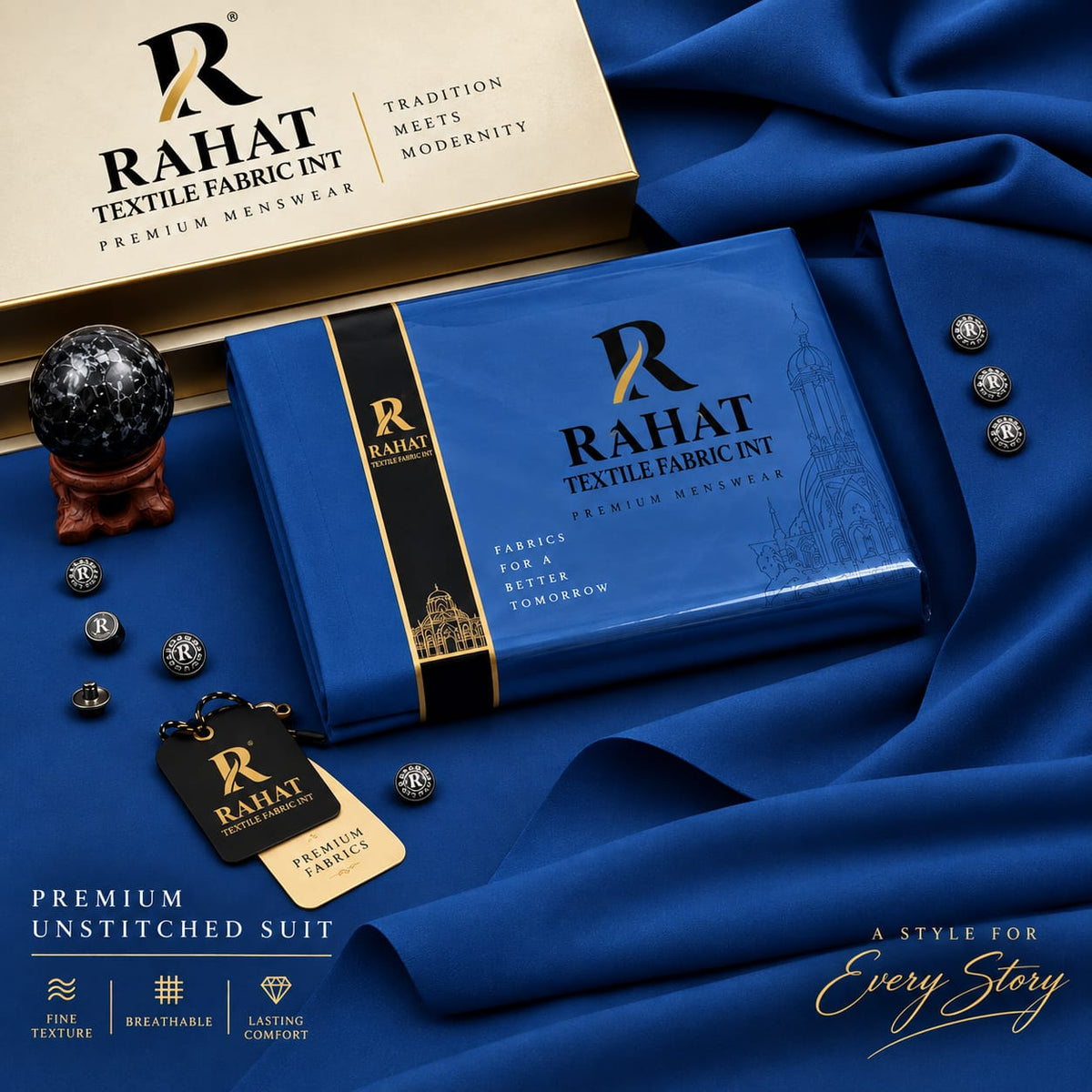 Rehmania Boski - Royal Blue - Rahat Textile Fabric International